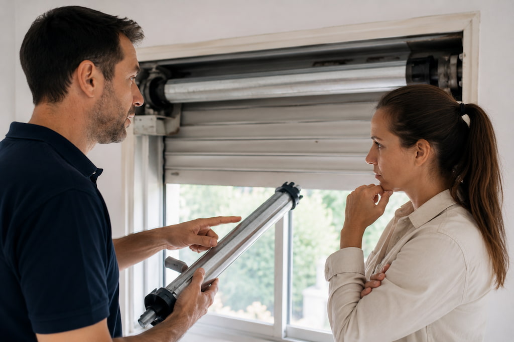 reparacion-persianas-barcelona-tecnico-eje-mujer-dudas-persiana